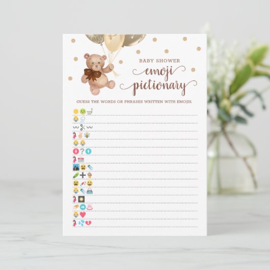赤ちゃんシャワー絵文字ゲームテディベアカード 招待状 (スタンド正面)