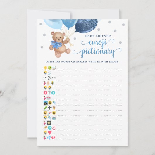 赤ちゃんシャワー絵文字ゲームテディベアカード 招待状 (正面)