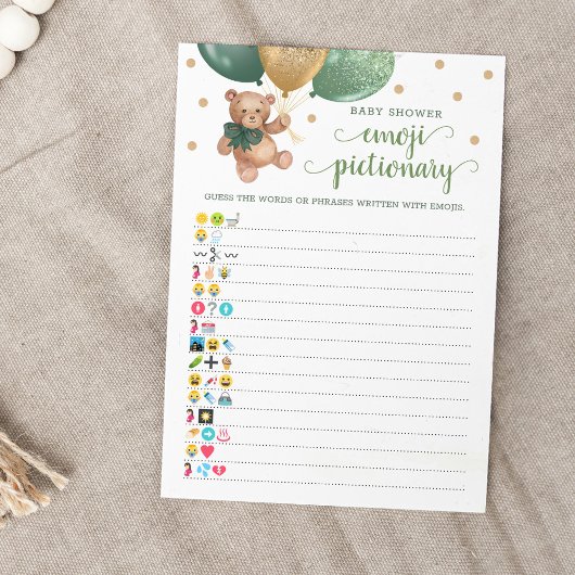 赤ちゃんシャワー絵文字ゲームテディベアカード 招待状