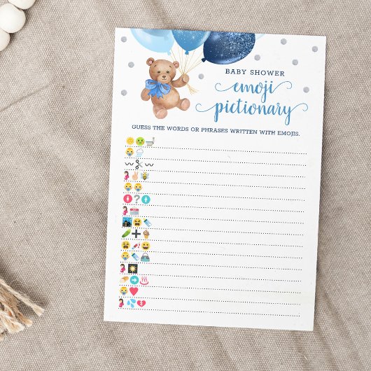 赤ちゃんシャワー絵文字ゲームテディベアカード 招待状