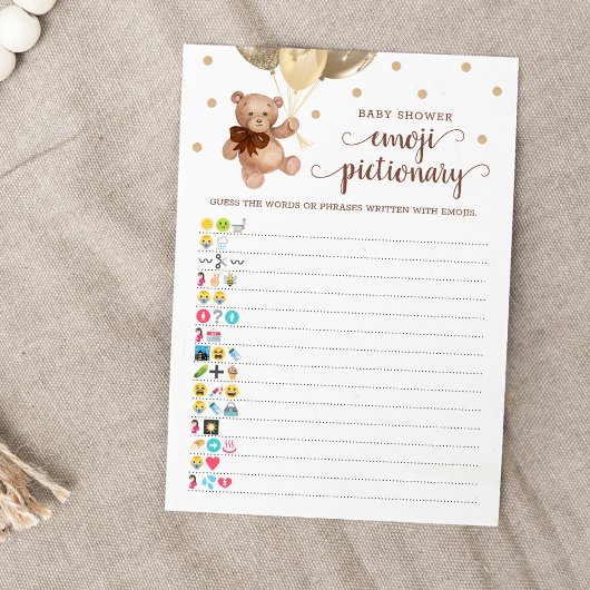 赤ちゃんシャワー絵文字ゲームテディベアカード 招待状