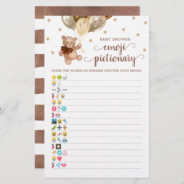 赤ちゃんシャワー絵文字ゲームテディベアテーマ (正面/裏面)