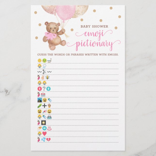 赤ちゃんシャワー絵文字ゲームテディベアテーマ (正面)