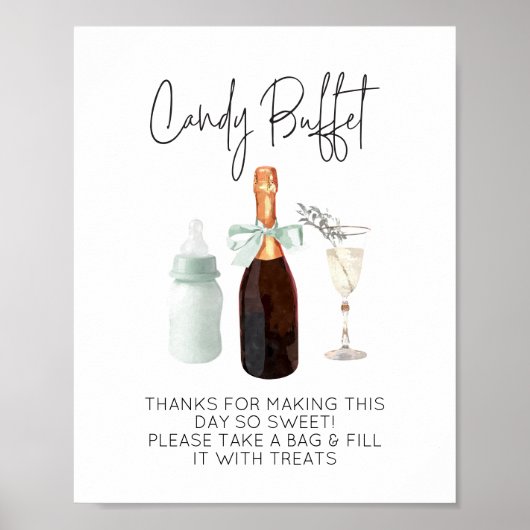 赤ちゃんシャワー緑の園区のためのキャンディビュッフェサイン&参照 ポスター (正面)