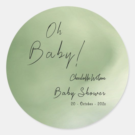 赤ちゃんシャワー緑の水彩背景 ラウンドシール (正面)