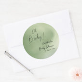 赤ちゃんシャワー緑の水彩背景 ラウンドシール (封筒)