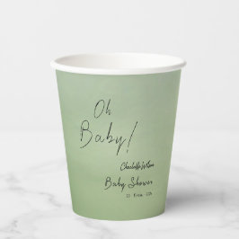 赤ちゃんシャワー緑の水彩背景 紙コップ