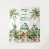 赤ちゃんシャワー背景ブルーディノハッチング タペストリー (正面)