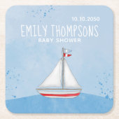 赤ちゃんシャワー航海の水彩船お洒落 スクエアペーパーコースター (正面)