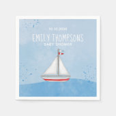 赤ちゃんシャワー航海の水彩船お洒落 スタンダードカクテルナプキン (正面)