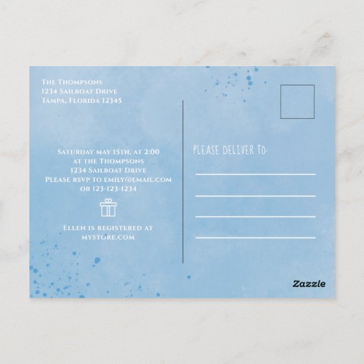 赤ちゃんシャワー船アホイそれは男の子ギフトレジストリである ポストカード (裏面)