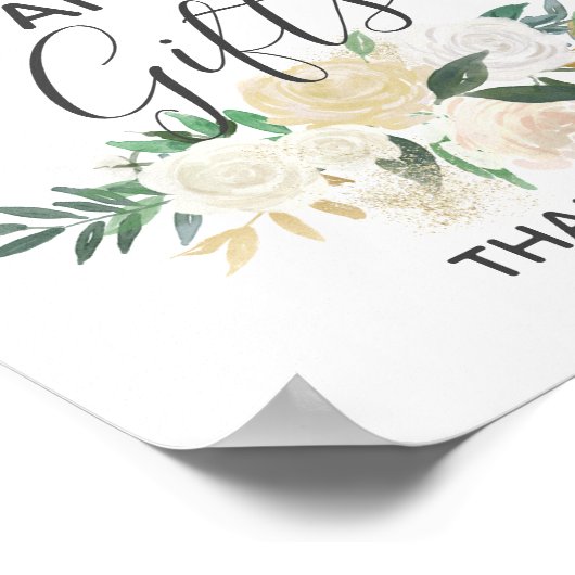 赤ちゃんシャワー花カードとギフトサイン ポスター (角)