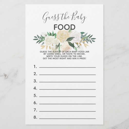 赤ちゃんシャワー花ゲーム – ベビー食品を推測 (正面)