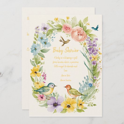 赤ちゃんシャワー花招待状カード セーブザデート (正面/裏面)