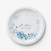 赤ちゃんシャワー花7魅力的in青花模様 ペーパープレート (正面)