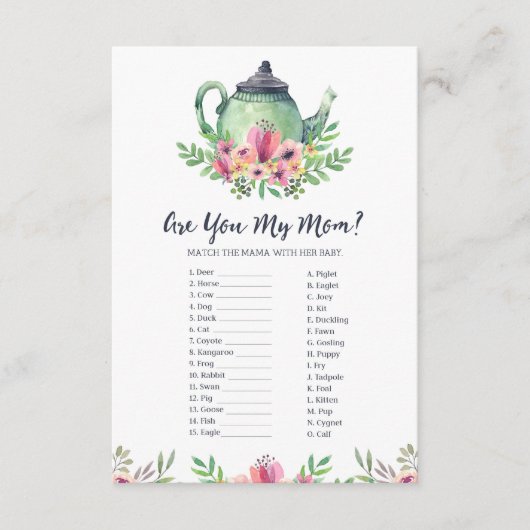 赤ちゃんシャワー茶パーティーは私のママのゲームカード エンクロージャーカード (正面)