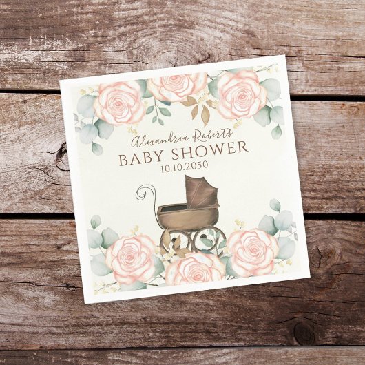 赤ちゃんシャワー葉ユーカリボタエレガントニカル スタンダードカクテルナプキン