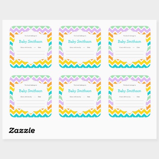 赤ちゃんシャワー蔵書票ニュートラル性別シェブロン スクエアシール (シート)