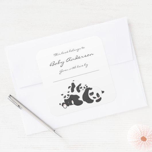 赤ちゃんシャワー蔵書票/パンドラ(PANDAS),ニュートラルジェンダー スクエアシール (封筒)