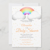 赤ちゃんシャワー虹の雲カラフル金ゴールドスポット 招待状 (正面)