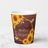 赤ちゃんシャワー蜂ひまわり素朴な木茶色 紙コップ (正面)