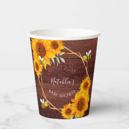 赤ちゃんシャワー蜂ひまわり素朴な木茶色 紙コップ
