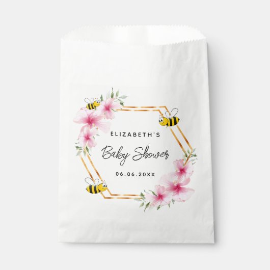 赤ちゃんシャワー蜂ピンクの花 フェイバーバッグ (正面)