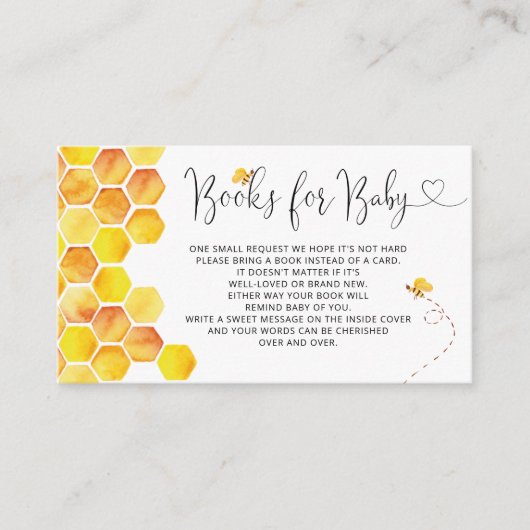 赤ちゃんシャワー蜂蜜水色用の本 エンクロージャーカード (正面)