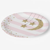 赤ちゃんシャワー装飾ピンク金ゴールドグリッター ペーパープレート (アングル)