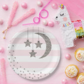 赤ちゃんシャワー装飾赤面ピンクシルバーグリッター ペーパープレート (パーティー)