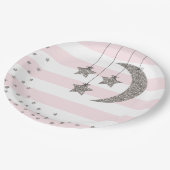 赤ちゃんシャワー装飾赤面ピンクシルバーグリッター ペーパープレート (アングル)