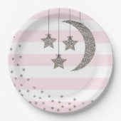 赤ちゃんシャワー装飾赤面ピンクシルバーグリッター ペーパープレート (正面)