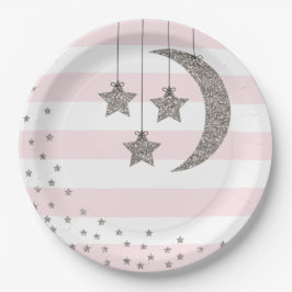 赤ちゃんシャワー装飾赤面ピンクシルバーグリッター ペーパープレート