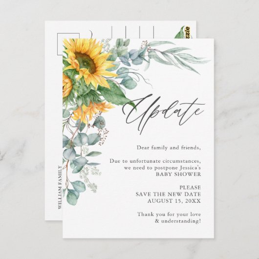 赤ちゃんシャワー計画の変更ひまわりユーカリ ポストカード (正面/裏面)