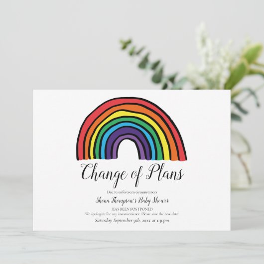 赤ちゃんシャワー計画の変更モダンスクリプト虹 招待状 (スタンド正面)