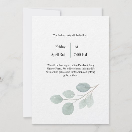 赤ちゃんシャワー計画の変更Facebookパーティー 招待状 (裏面)