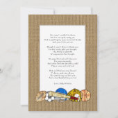 赤ちゃんシャワー詩ありがとうノート、素朴なスポーツ 招待状 (正面)