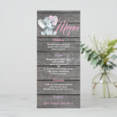 赤ちゃんシャワー誕生日のガールエレファントメニューカード メニュー (スタンド正面)