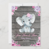 赤ちゃんシャワー誕生日のガールエレファントメニューカード 招待状 (裏面)