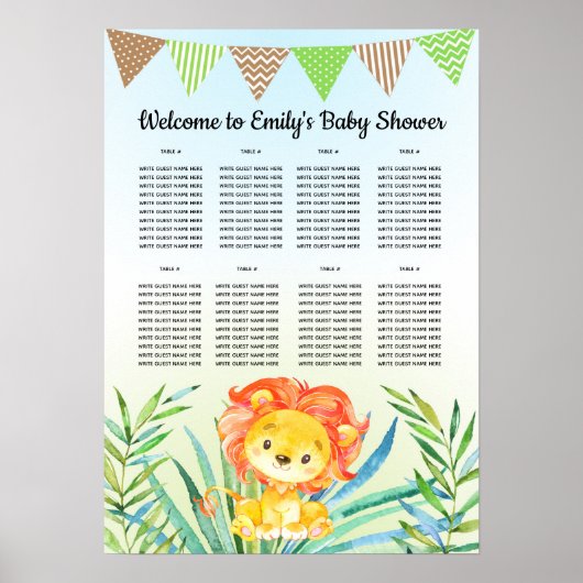 赤ちゃんシャワー誕生日シーティングチャートライオンの子 ポスター (正面)