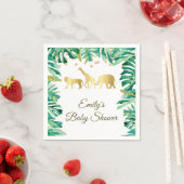 赤ちゃんシャワー誕生日ナプキンサファリグリーン金ゴールド スタンダードカクテルナプキン (インサイチュ)