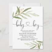 赤ちゃんシャワー誘い男のシンプル子モダン緑 招待状 (正面)