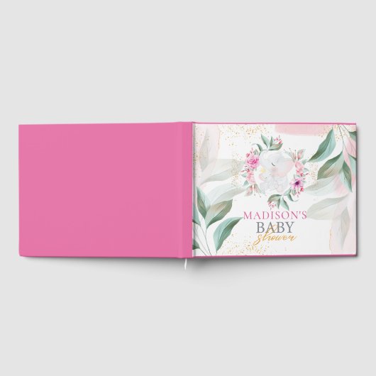 赤ちゃんシャワー象エレガントの女の子パーソナライズされた ゲストブック (全面)