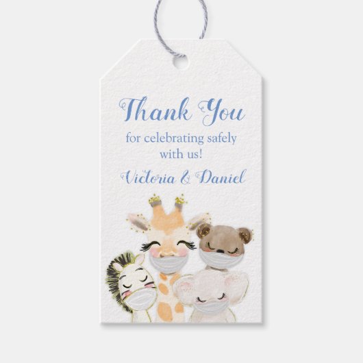 赤ちゃんシャワー赤ちゃん動物のマスク付き ギフトタグ (正面)