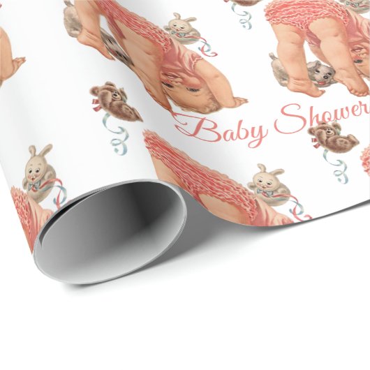 赤ちゃんシャワー赤ちゃん女の子ピンクのラッフルパンティベア ラッピングペーパー (ロールコーナー)