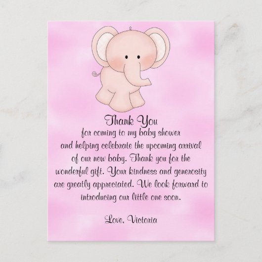 赤ちゃんシャワー赤ちゃん女の子ピンク象 ポストカード (正面)