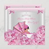 赤ちゃんシャワー赤ちゃん女の子ピンクPramアフリカ系アメリカ人 招待状 (正面/裏面)