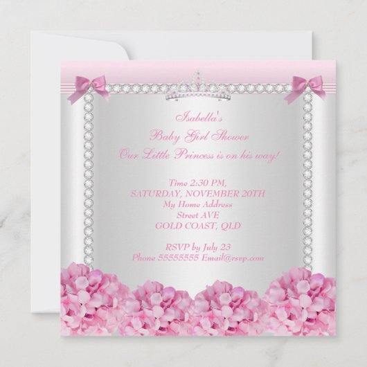 赤ちゃんシャワー赤ちゃん女の子ピンクPramアフリカ系アメリカ人 招待状 (裏面)