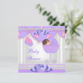 赤ちゃんシャワー赤ちゃん女の子ホワイトピンクパープルパールレース 招待状 (スタンド正面)