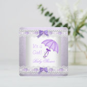 赤ちゃんシャワー赤ちゃん女の子ラベンダーホワイト傘 招待状 (スタンド正面)